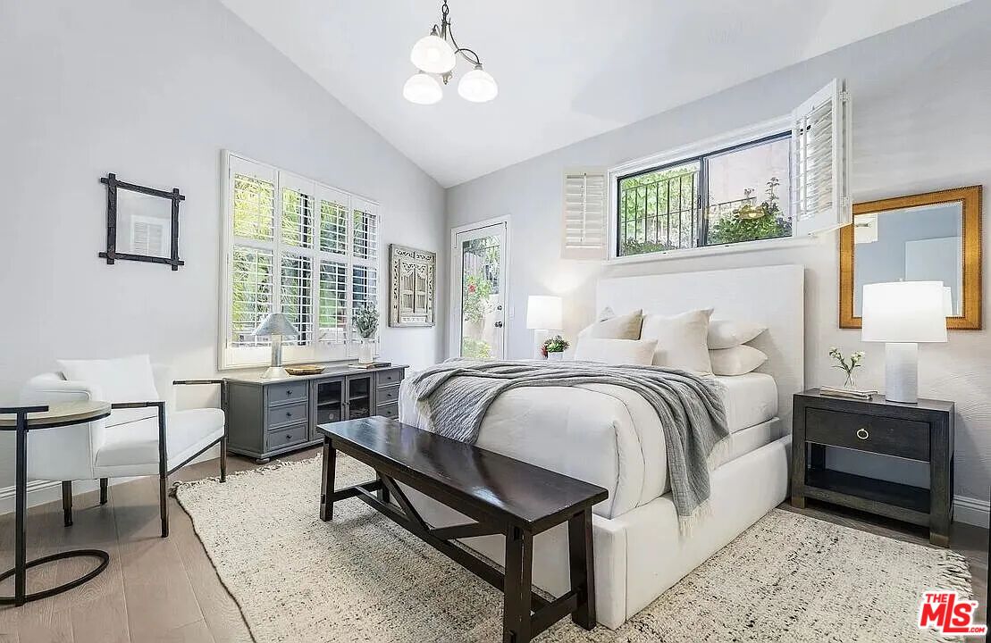 Bedroom, Interior, Pendant Lights, Wood Texture Flooring