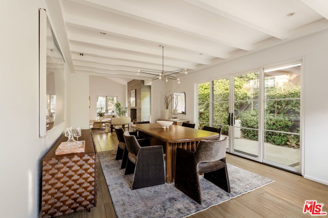 Dining room, Interior, Living room, Pendant Lights, Wood Texture Flooring