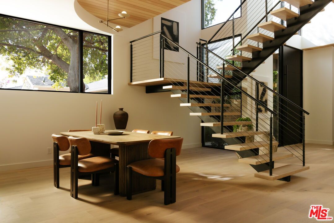 Dining room, Interior, Pendant Lights, Recessed Lighting, Wooden Ceilings, Wood Texture Flooring