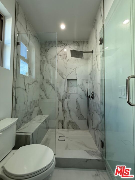 Bathroom, Glass Shower, Interior, Marble, Marble Walls, Recessed Lighting
