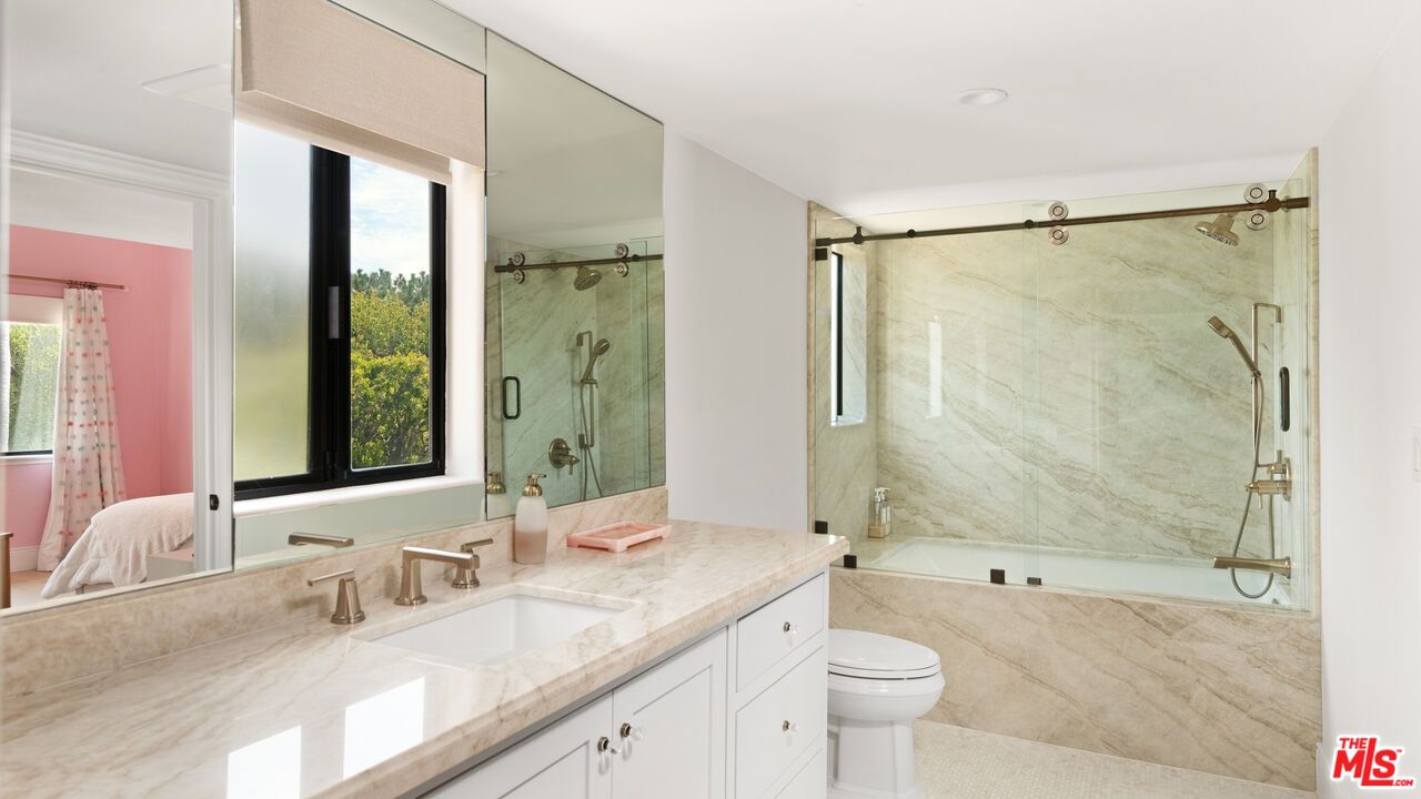 Bathroom, Glass Shower, Interior, Marble Walls, Recessed Lighting