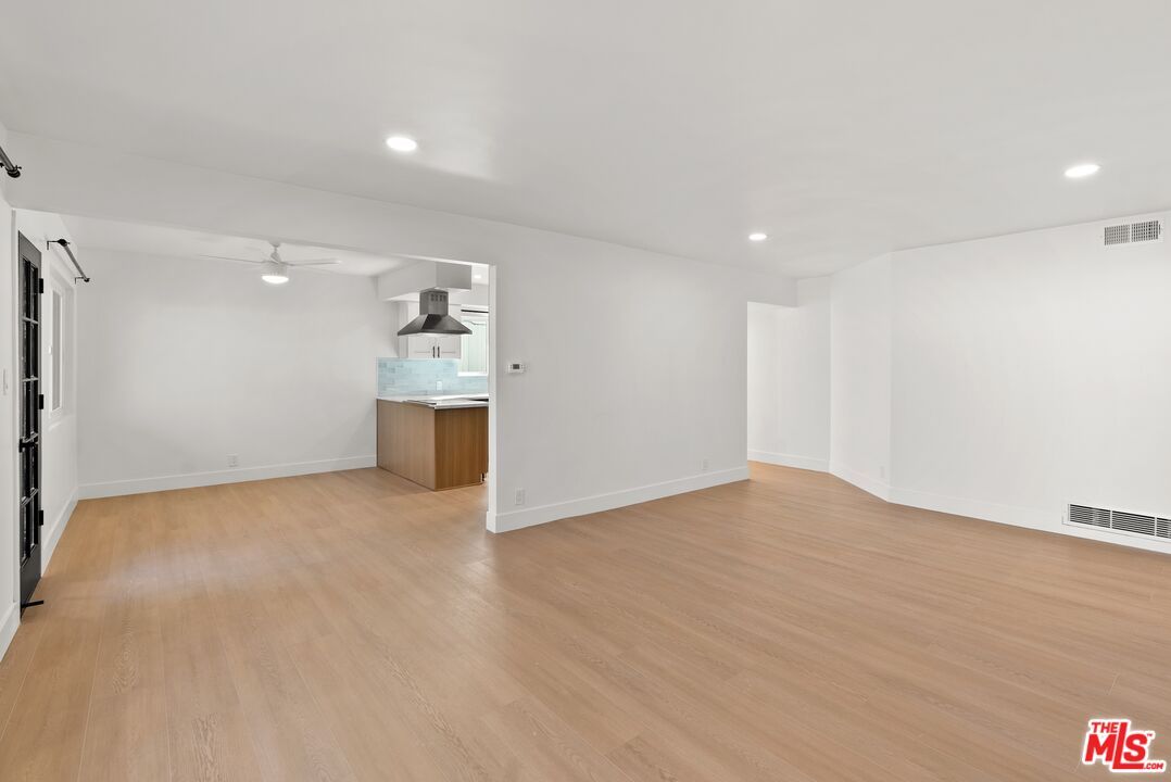 Empty room, Interior, Kitchen, Recessed Lighting, Wood Texture Flooring