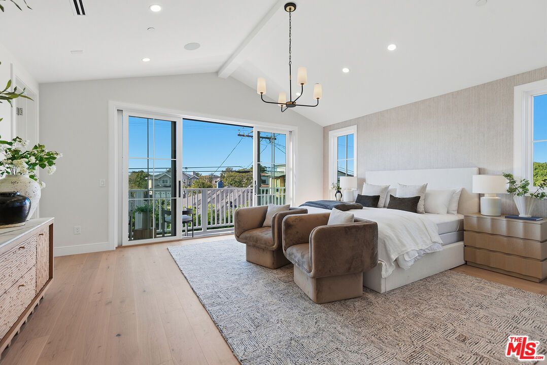 Bedroom, Chandelier, Interior, Recessed Lighting, Wood Texture Flooring