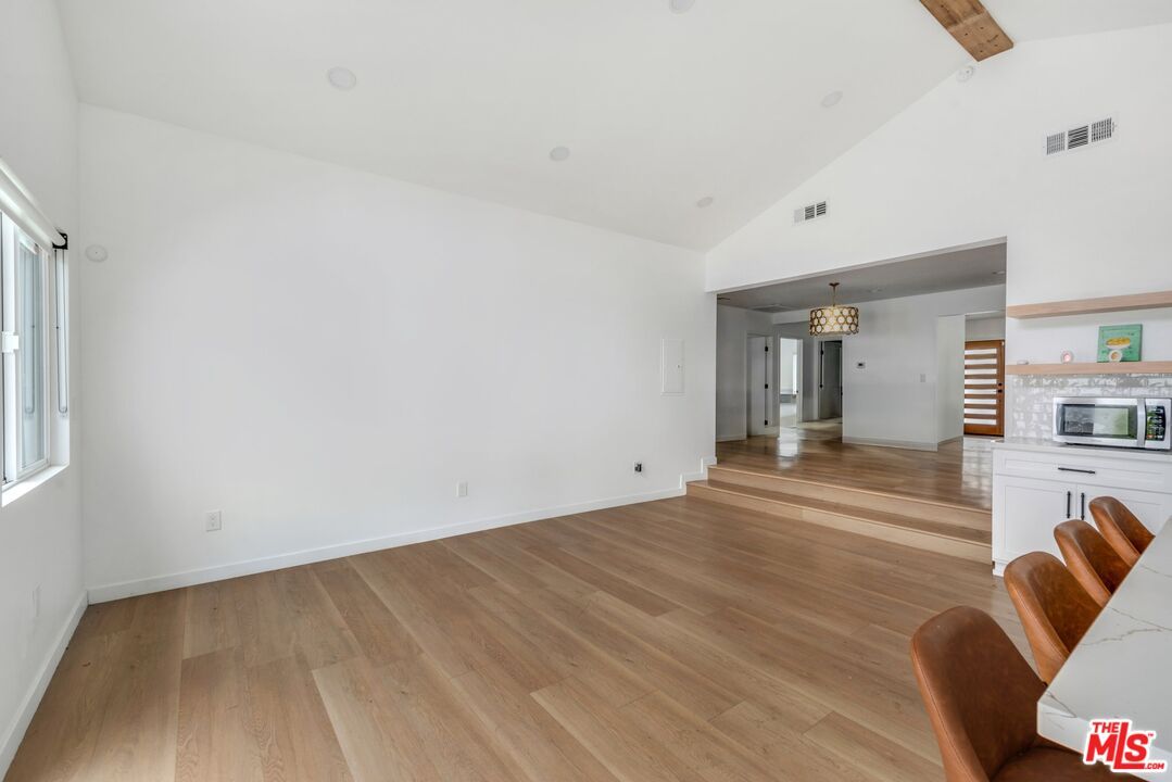 Chandelier, Empty room, Fireplace, Interior, Wooden Beams, Wood Texture Flooring