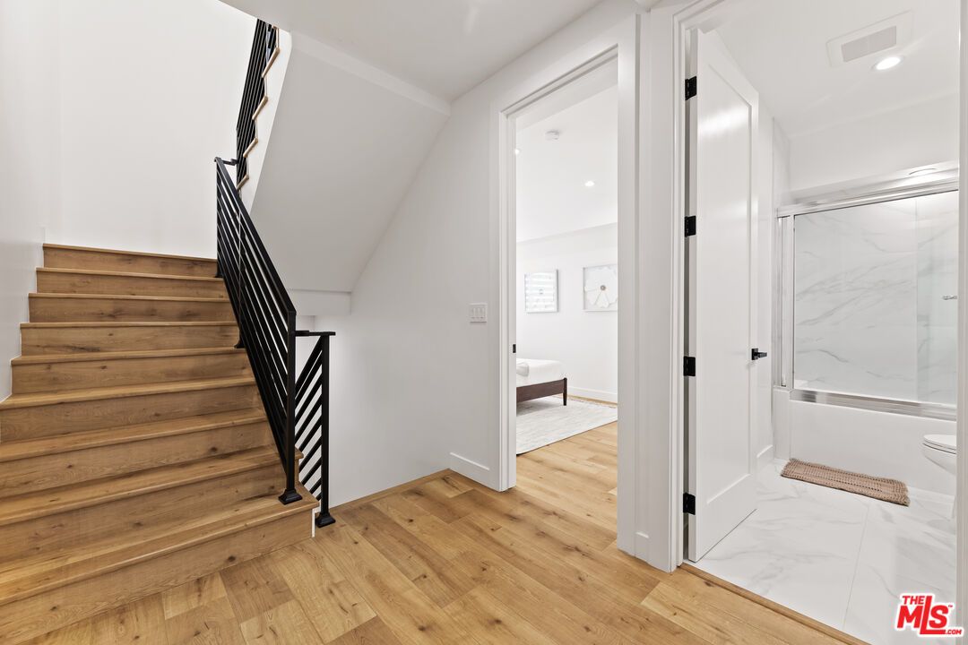 Bathroom, Interior, Marble, Marble Walls, Recessed Lighting, Wood Texture Flooring