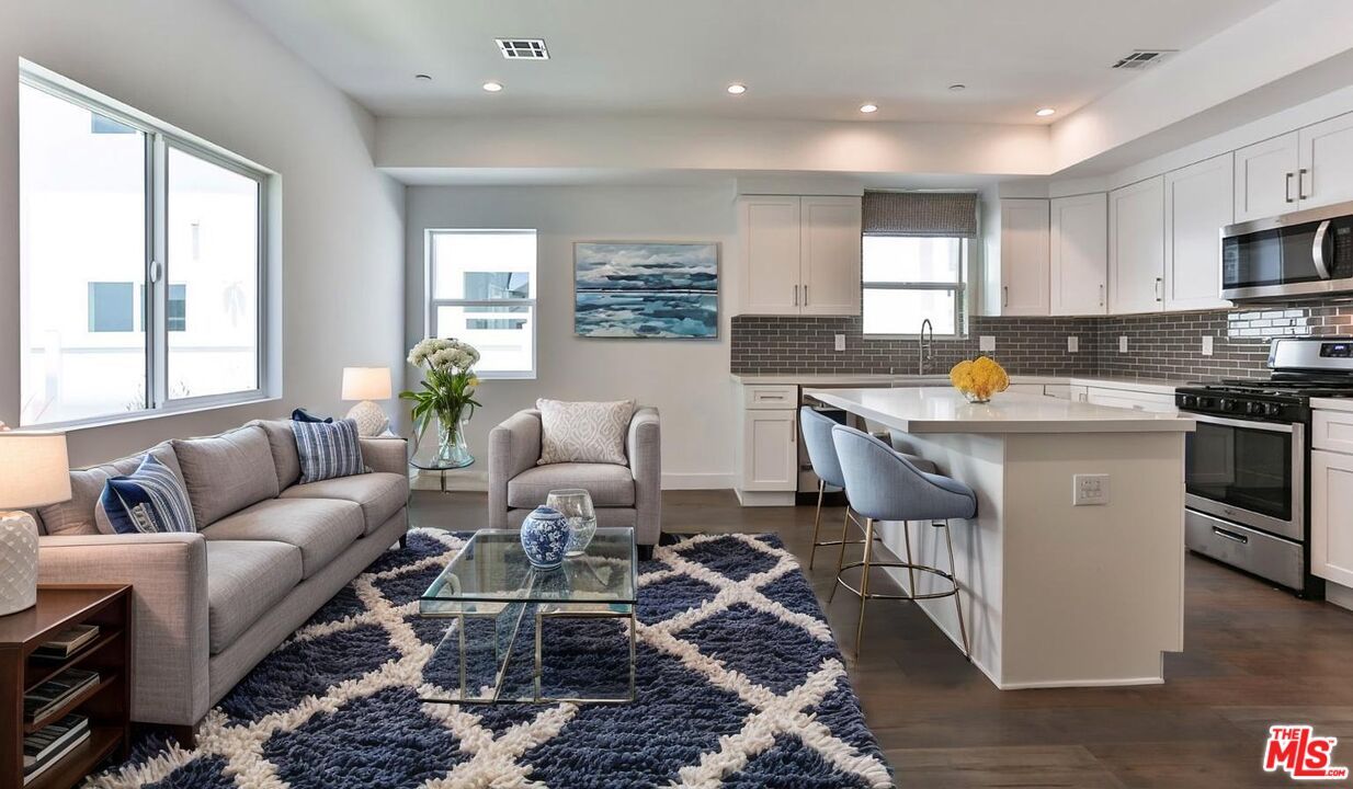 Interior, Kitchen, Living room, Recessed Lighting, Stainless Steel Appliances, Wood Texture Flooring