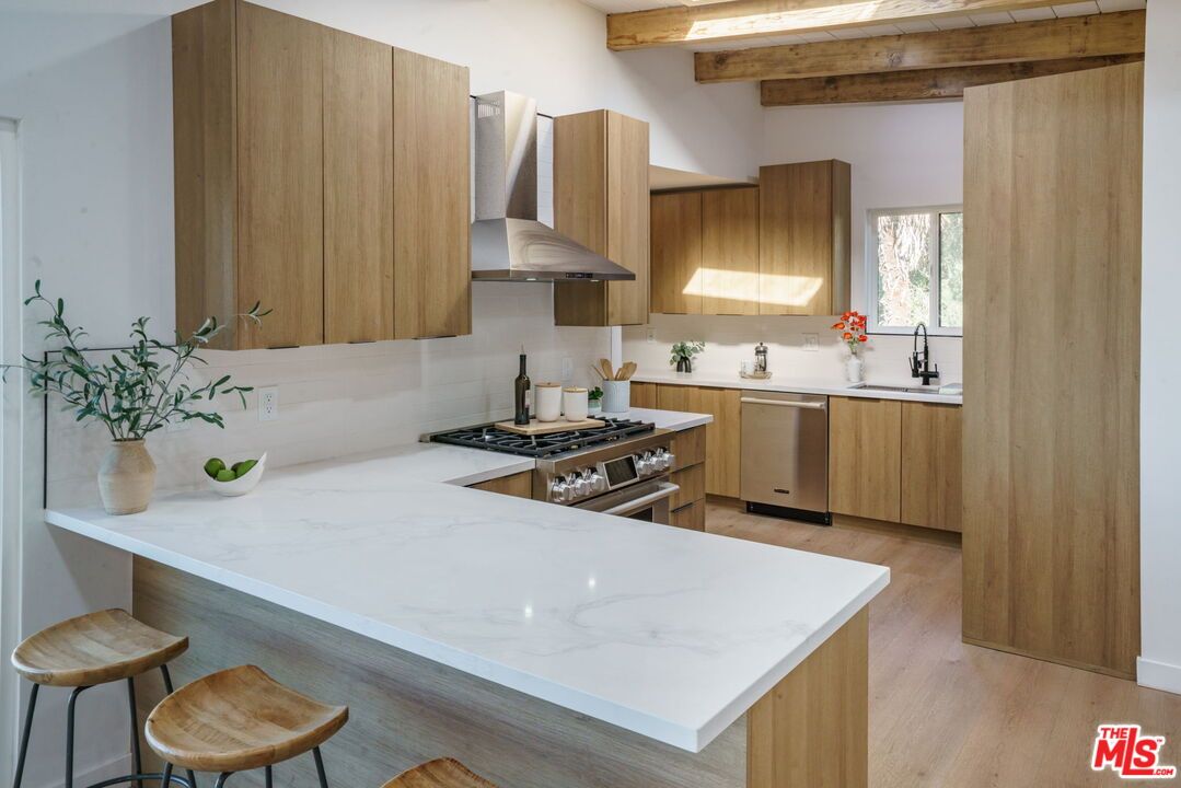 Interior, Kitchen, Stainless Steel Appliances, Wooden Beams, Wood Texture Flooring