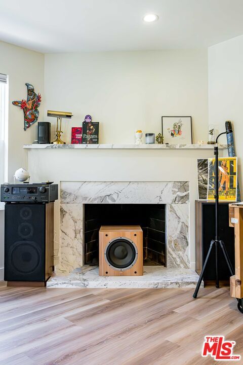 Fireplace, Interior, Recessed Lighting, Wood Texture Flooring