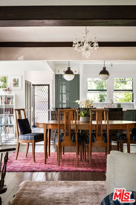 Dining room, Interior, Pendant Lights, Wood Texture Flooring