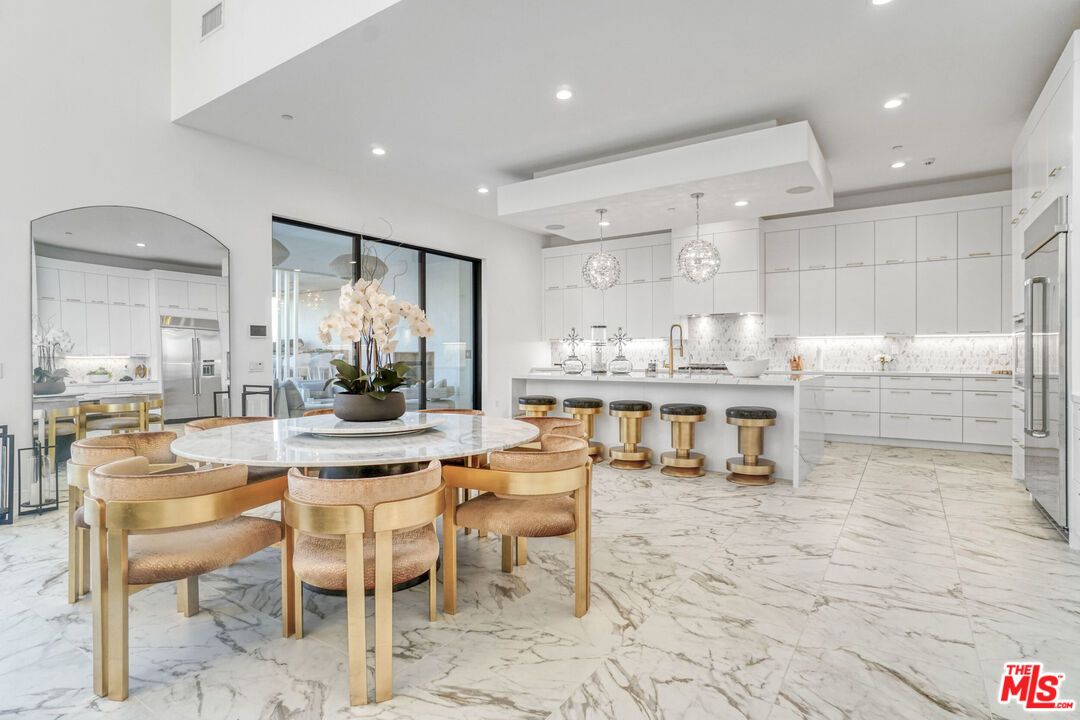 Interior, Kitchen, Marble, Pendant Lights, Recessed Lighting, Stainless Steel Appliances