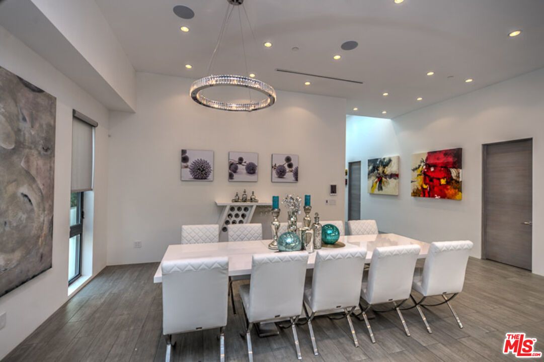 Dining room, Interior, Pendant Lights, Recessed Lighting, Wood Texture Flooring