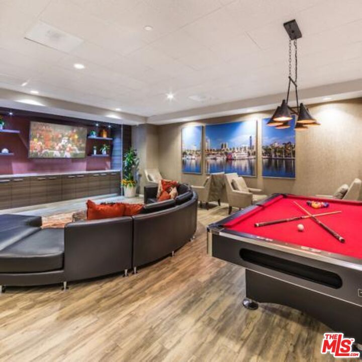 Billiard Table, Game Room, Interior, Living room, Pendant Lights, Recessed Lighting, Water, Wood Texture Flooring