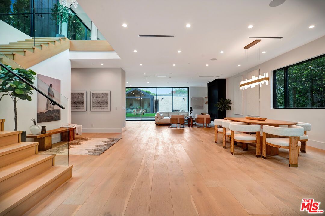 Dining room, Interior, Pendant Lights, Recessed Lighting, Wood Texture Flooring