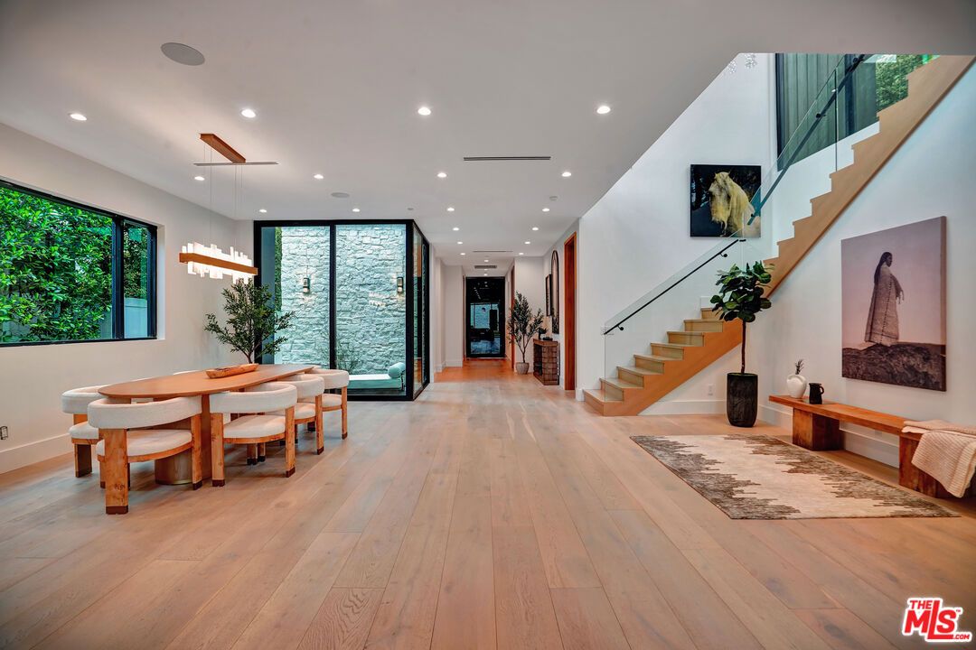 Dining room, Interior, Pendant Lights, Recessed Lighting, Wood Texture Flooring