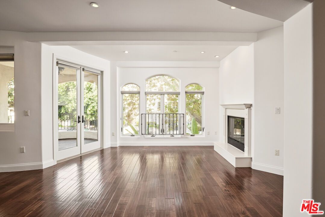 Empty room, Fireplace, Interior, Recessed Lighting, Wood Texture Flooring