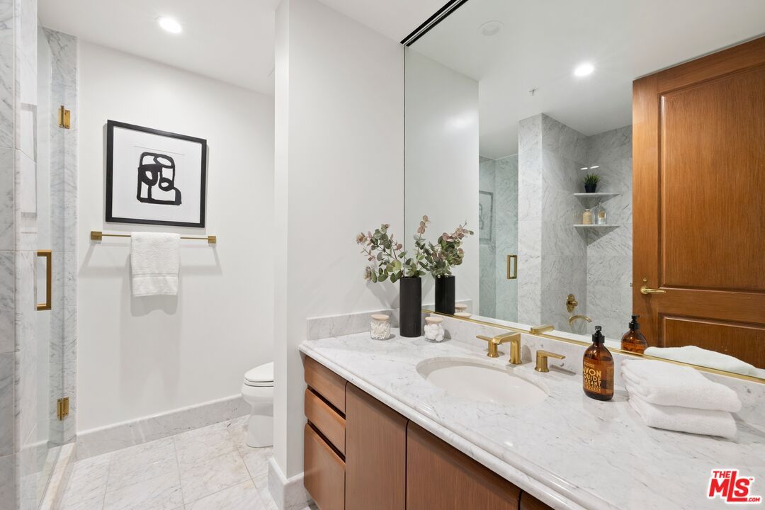 Bathroom, Glass Shower, Interior, Marble, Marble Walls, Recessed Lighting