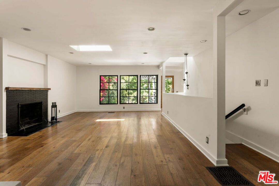 Fireplace, Interior, Pendant Lights, Recessed Lighting, Wood Texture Flooring