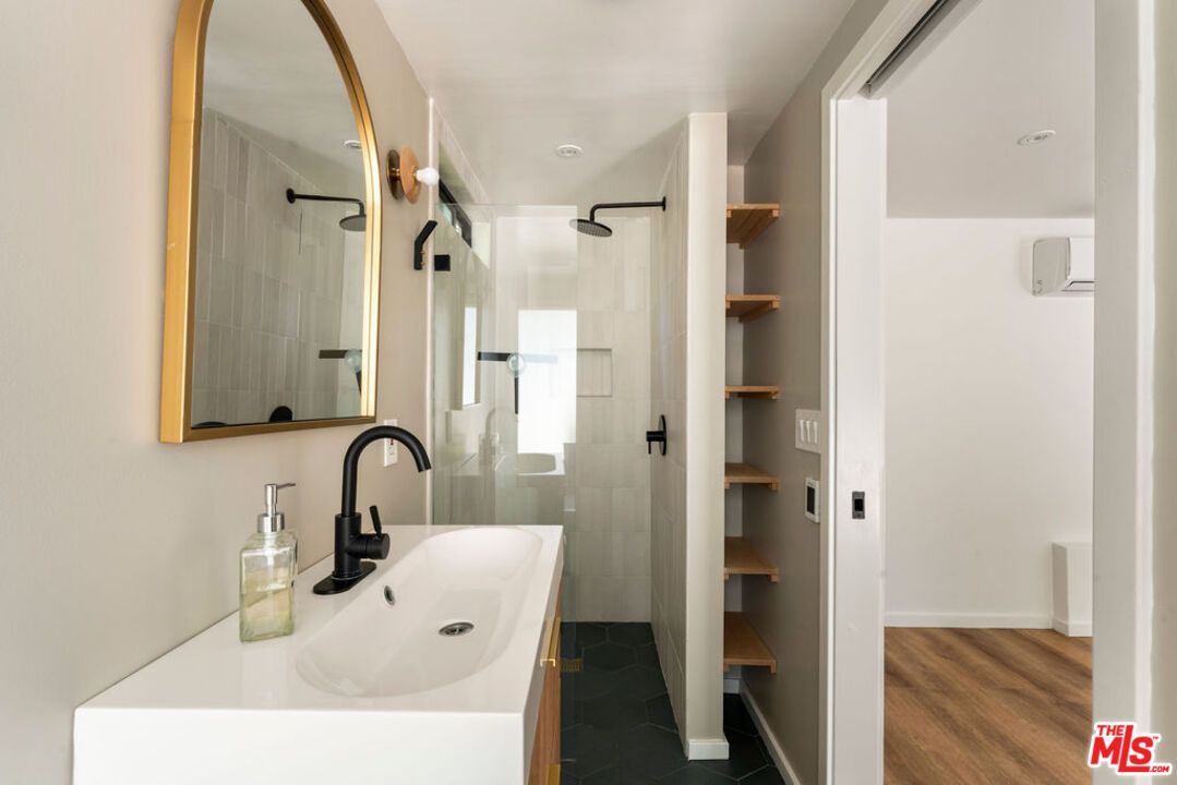 Bathroom, Glass Shower, Interior, Recessed Lighting, Wood Texture Flooring