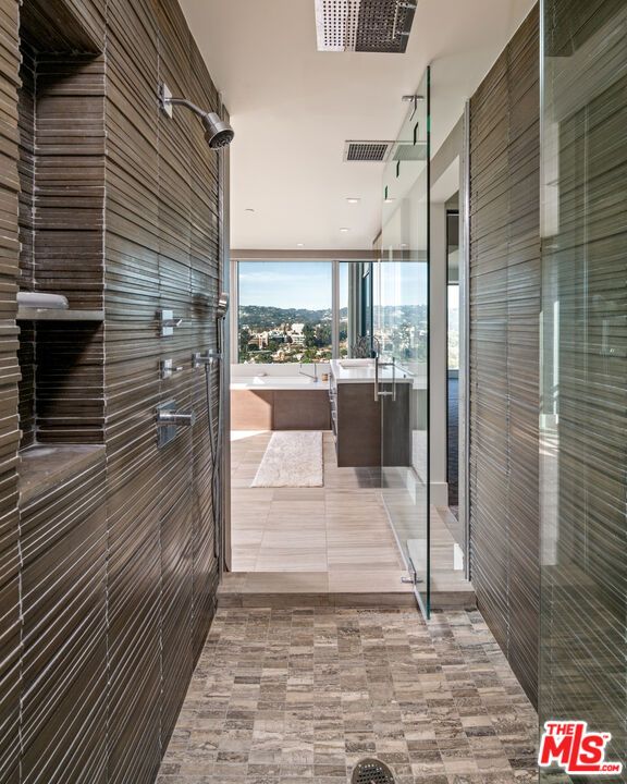 Bathroom, Free Standing Baths, Glass Shower, Interior, Recessed Lighting