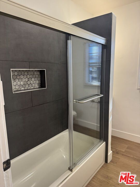 Bathroom, Glass Shower, Interior, Wood Texture Flooring