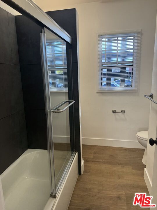 Bathroom, Glass Shower, Interior, Wood Texture Flooring