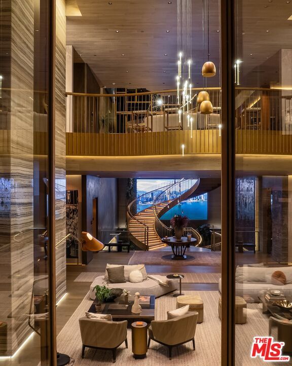 Interior, Living room, Pendant Lights, Recessed Lighting, Wood Texture Flooring