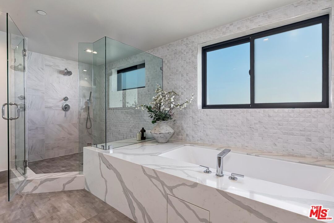 Bathroom, Glass Shower, Interior, Marble Walls, Recessed Lighting