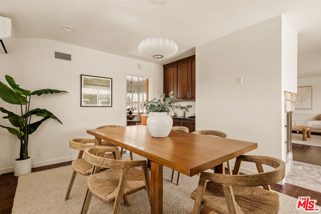 Dining room, Interior, Pendant Lights, Wood Texture Flooring