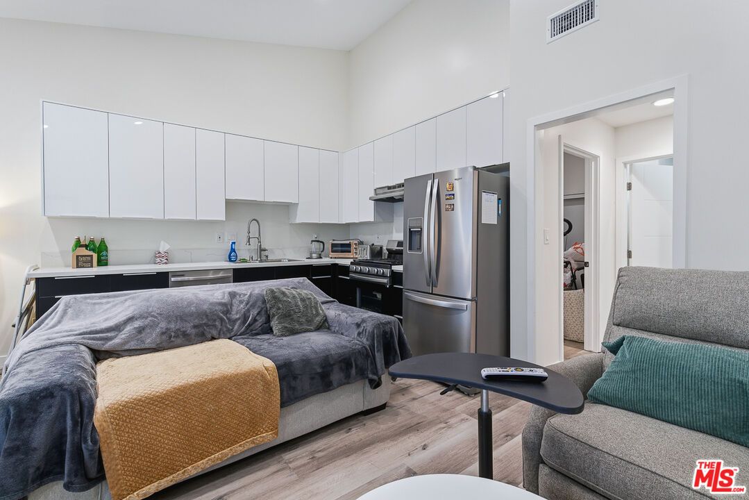 Interior, Kitchen, Living room, Recessed Lighting, Stainless Steel Appliances, Wood Texture Flooring