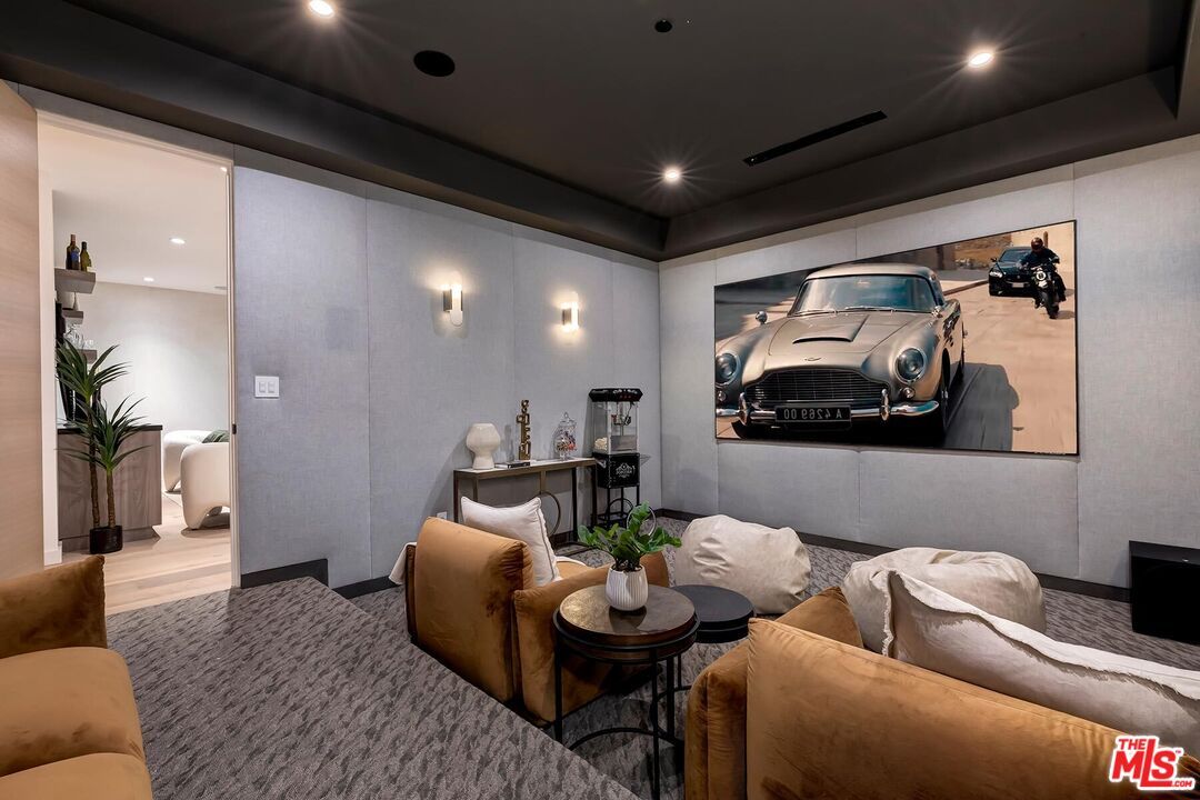 Interior, Projection Screen, Recessed Lighting, Theatre Room, Wood Texture Flooring