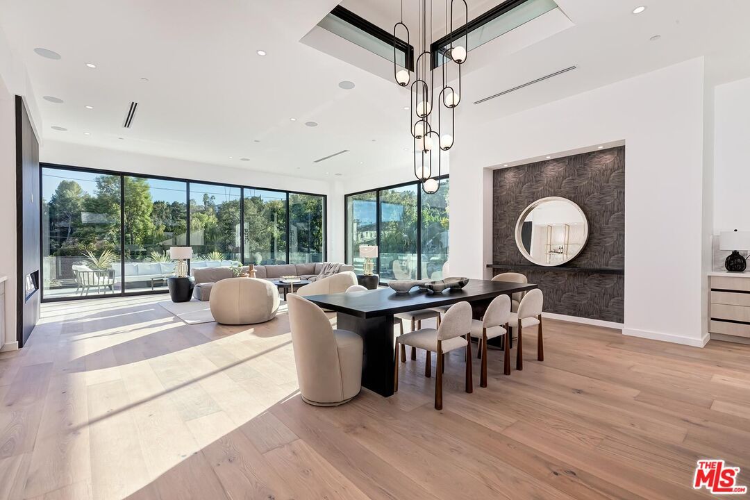 Dining room, Interior, Pendant Lights, Recessed Lighting, Wood Texture Flooring