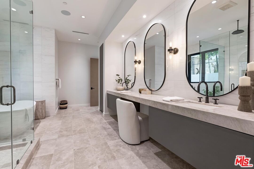 Bathroom, Dual Sink Vanities, Glass Shower, Interior, Recessed Lighting