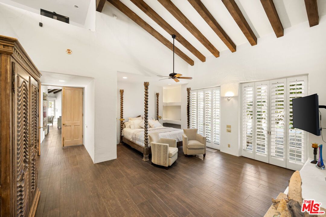 Bedroom, Interior, Recessed Lighting, Wooden Beams, Wood Texture Flooring