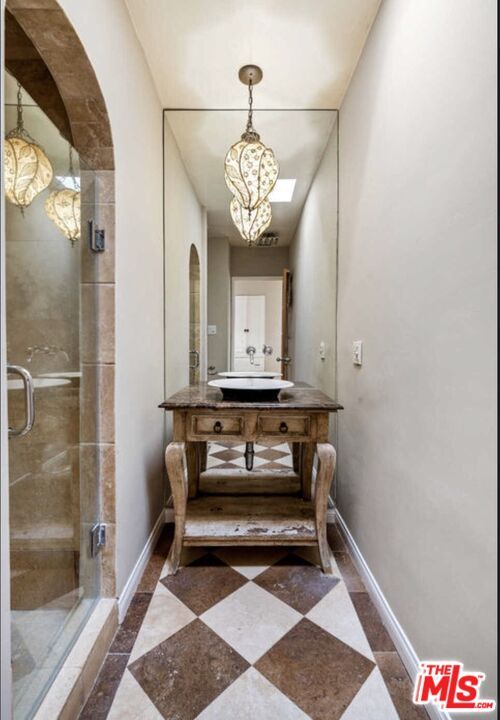 Bathroom, Chandelier, Glass Shower, Interior
