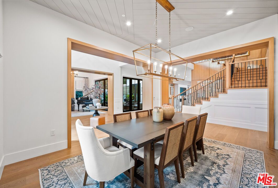 Dining room, Interior, Pendant Lights, Recessed Lighting, Wood Texture Flooring