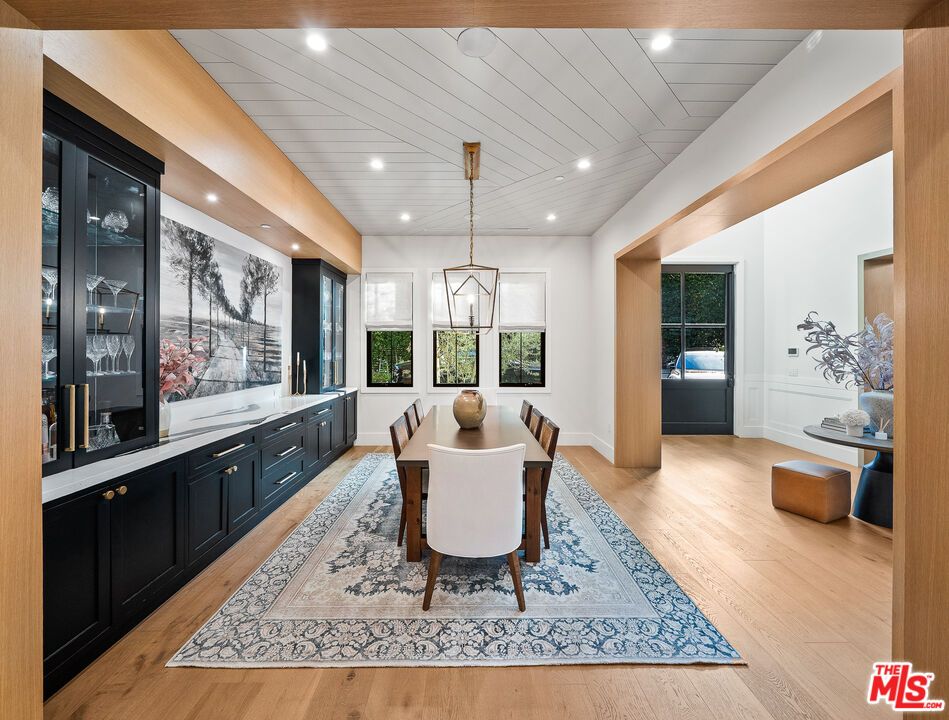 Dining room, Interior, Pendant Lights, Recessed Lighting, Wood Texture Flooring
