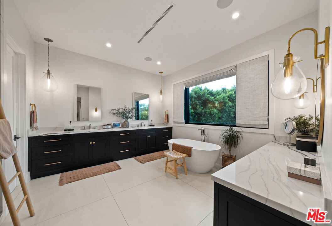Bathroom, Dual Sink Vanities, Free Standing Baths, Interior, Pendant Lights, Recessed Lighting