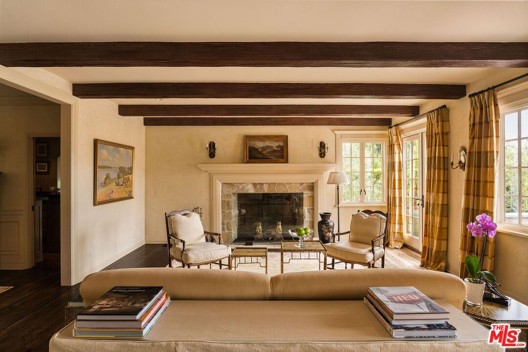 Fireplace, Interior, Living room, Wooden Beams, Wood Texture Flooring