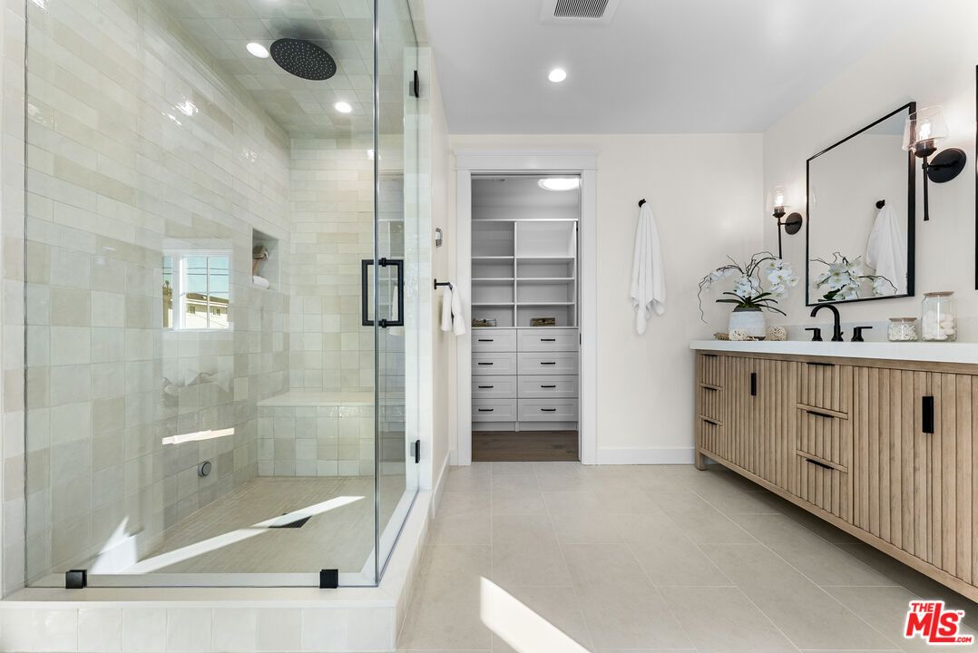 Bathroom, Dual Sink Vanities, Glass Shower, Interior, Recessed Lighting, Walk-in Closets