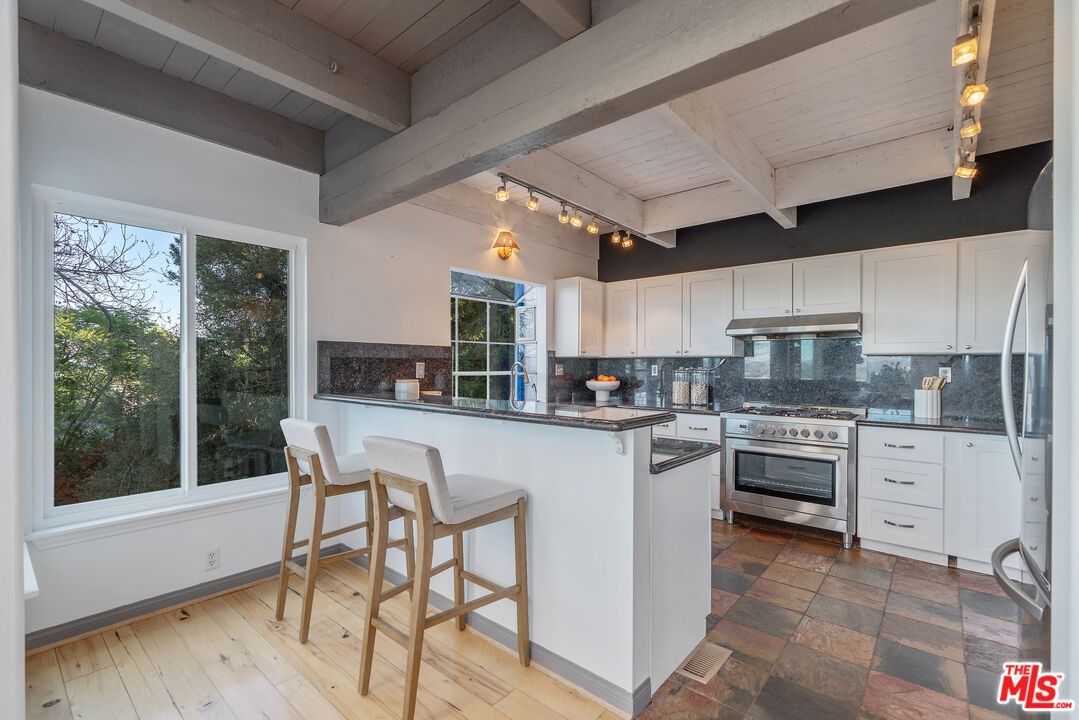 Interior, Kitchen, Stainless Steel Appliances, Wooden Beams, Wood Texture Flooring