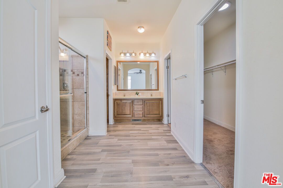 Bathroom, Glass Shower, Interior, Walk-in Closets, Wood Texture Flooring