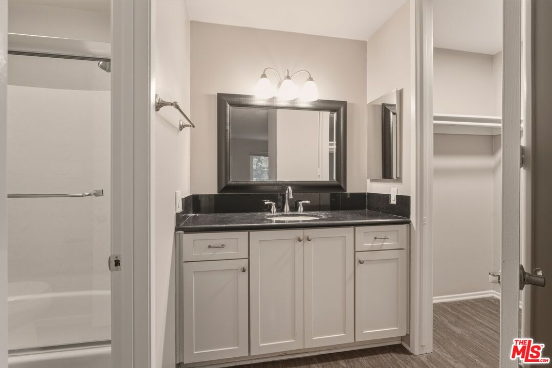 Bathroom, Glass Shower, Interior, Wood Texture Flooring