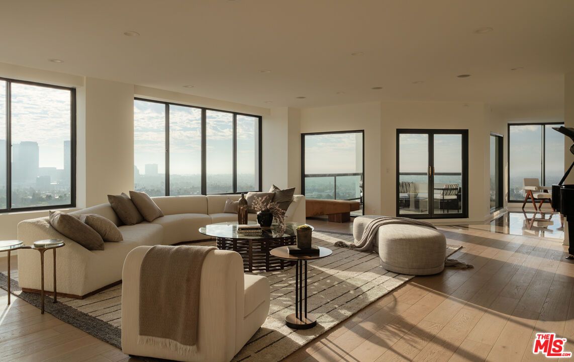 Interior, Living room, Piano, Recessed Lighting, Water, Wood Texture Flooring