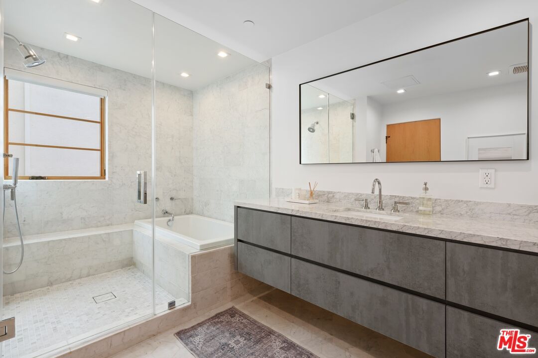 Bathroom, Glass Shower, Interior, Marble Walls, Recessed Lighting