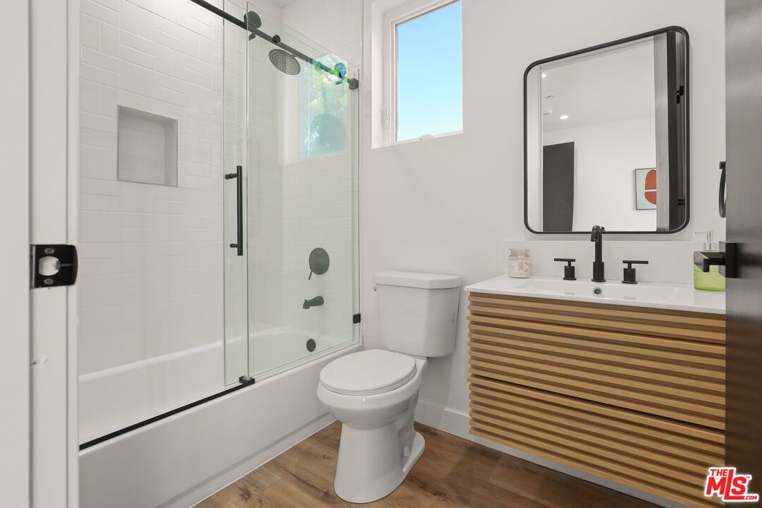 Bathroom, Glass Shower, Interior, Wood Texture Flooring
