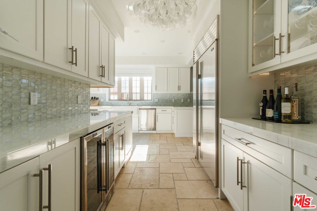 Chandelier, Interior, Kitchen, Stainless Steel Appliances, Stone Walls