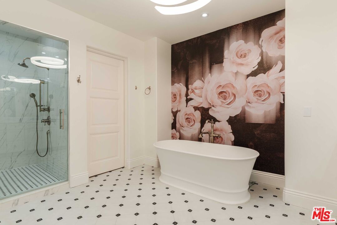 Bathroom, Free Standing Baths, Glass Shower, Interior, Marble Walls, Recessed Lighting