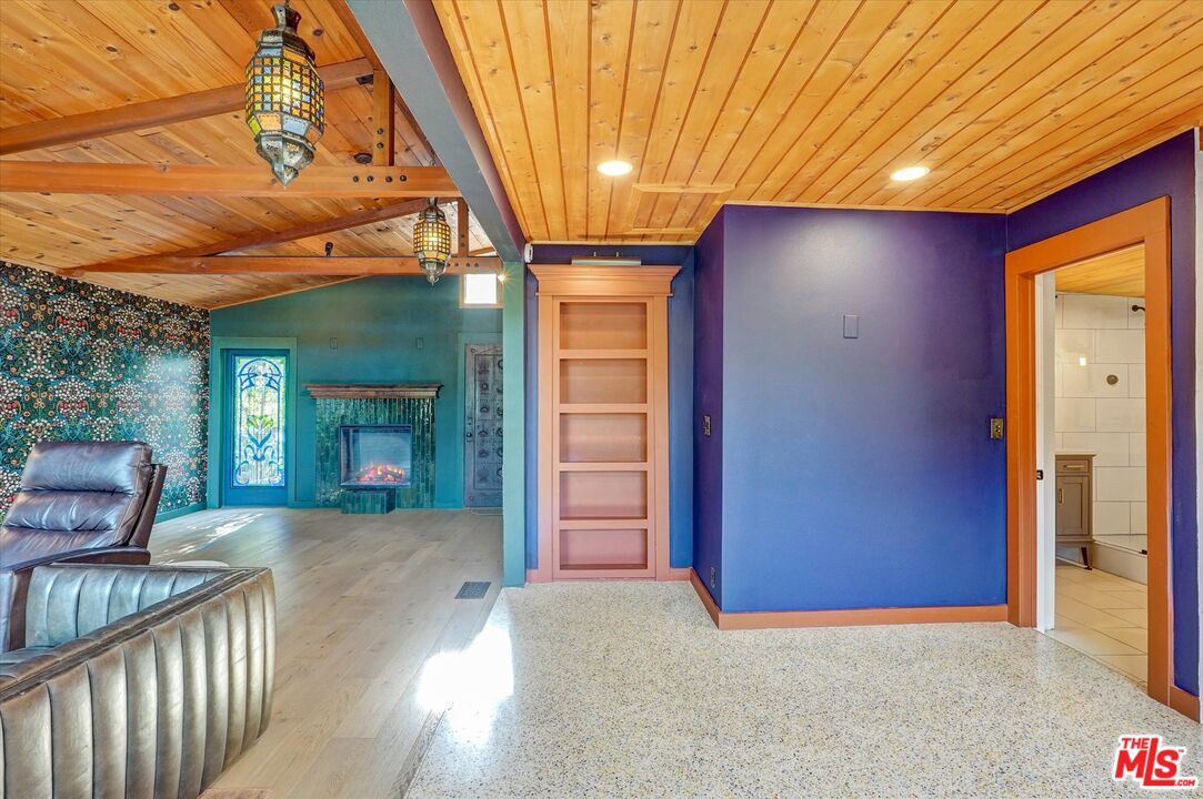 Fireplace, Interior, Recessed Lighting, Wooden Beams, Wooden Ceilings, Wood Texture Flooring