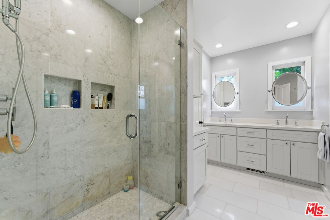 Bathroom, Dual Sink Vanities, Glass Shower, Interior, Recessed Lighting