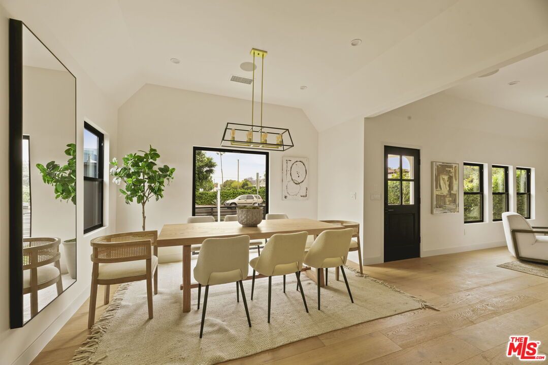 Dining room, Interior, Pendant Lights, Recessed Lighting, Wood Texture Flooring
